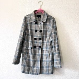 Banana Republic Gray Plaid Double-Breasted Wool Pea Coat